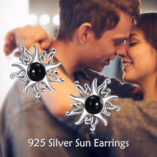 925 Sterling Silver Sun Earrings Obsidian/Amber Stud Earrings Black Sun Jewelry Birthday Present for Women Wife Friends 6