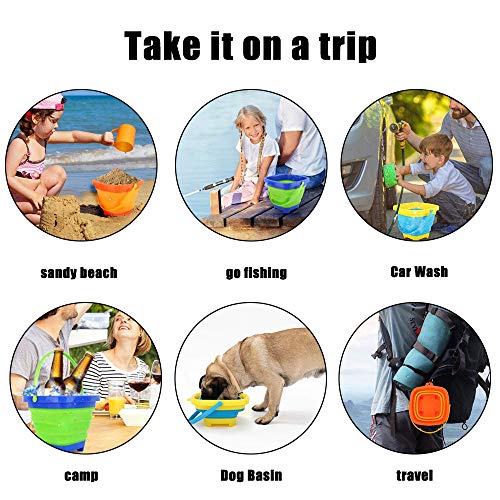 butterfunny 2 Pack 2L Square Foldable Buckets, Foldable Silicone Pail Buckets Sand Buckets, Silicone Collapsible Bucket for Kids Beach Play, Water and Food Jug, Dog Bowls(Yellow and Greeen)