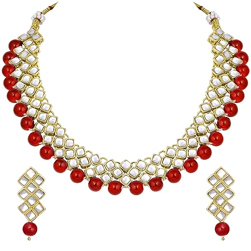 Image of Peora Kundan Faux Pearl Necklace & Jewelry Set Gift for Women