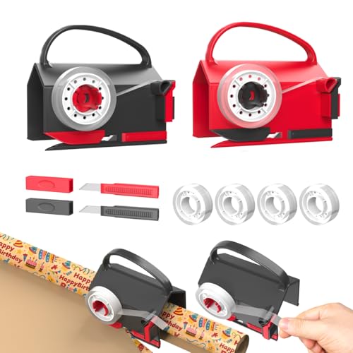 Quuylin Geschenkpapier Schneider für Rollen, 2 Stück Geschenkpapier Cutter mit 2 austauschbaren Klingen, 4 Stücke Klebeband, Tragbare Papierschneider, für Geschenkpapier, Weihnachten usw