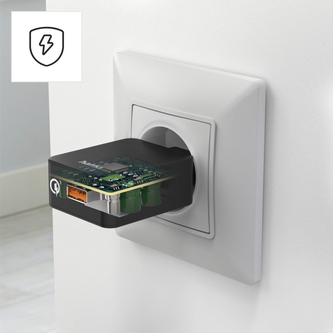 Hama ładowarka sieciowa Quick Charge USB A 19,5W (szybka, do ładowania telefonu, kostka, uniwersalna, charging adapter) czarna