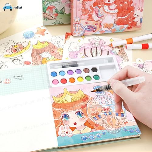 Image of FunBlast Watercolor Painting Book Set - DIY Graffiti Coloring Note-Book with Watercolor