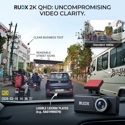 Image of RUDX 2K Pro Dash Cam for Car with Built-in Display, 140 Wide Angle, Loop Recording, G-Sensor, App Control & Wi-Fi, Night Vision
