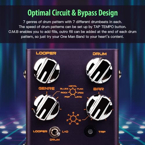 Image of JOYO Looper & Drum Machine Guitar Pedal, 40-Min Loop with Unlimited Overdub, 7 Drum Genres x 7 Beats & Tap Tempo, Bypass (O.M.B R-06)