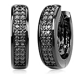 KETRYEP Black Hoop Earrings for Men Garnet Sapphire Emerald Black Diamond Huggie Earrings Men Women Cubic Zirconia Hypoallergenic Jewelry Gift (Black(Small))