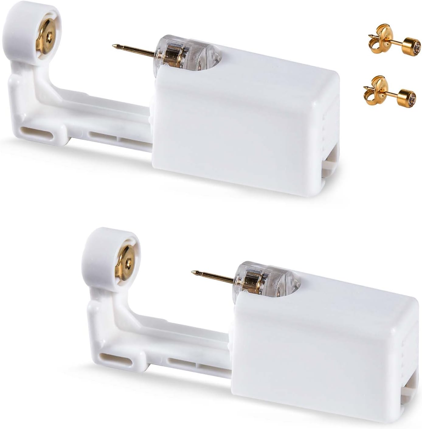 2 Pcs Disposable Self Ear Piercing Gun Safety Ear Nose Piercing Kit Tool With Earring Stud (Gold)