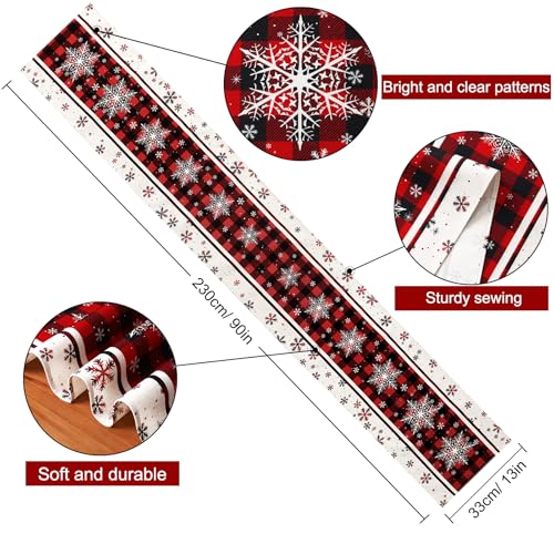 SOMYTING Christmas Table Runner, 13 x 90 Inch Buffalo Plaid Snowflakes Christmas Table Runner - Image 2
