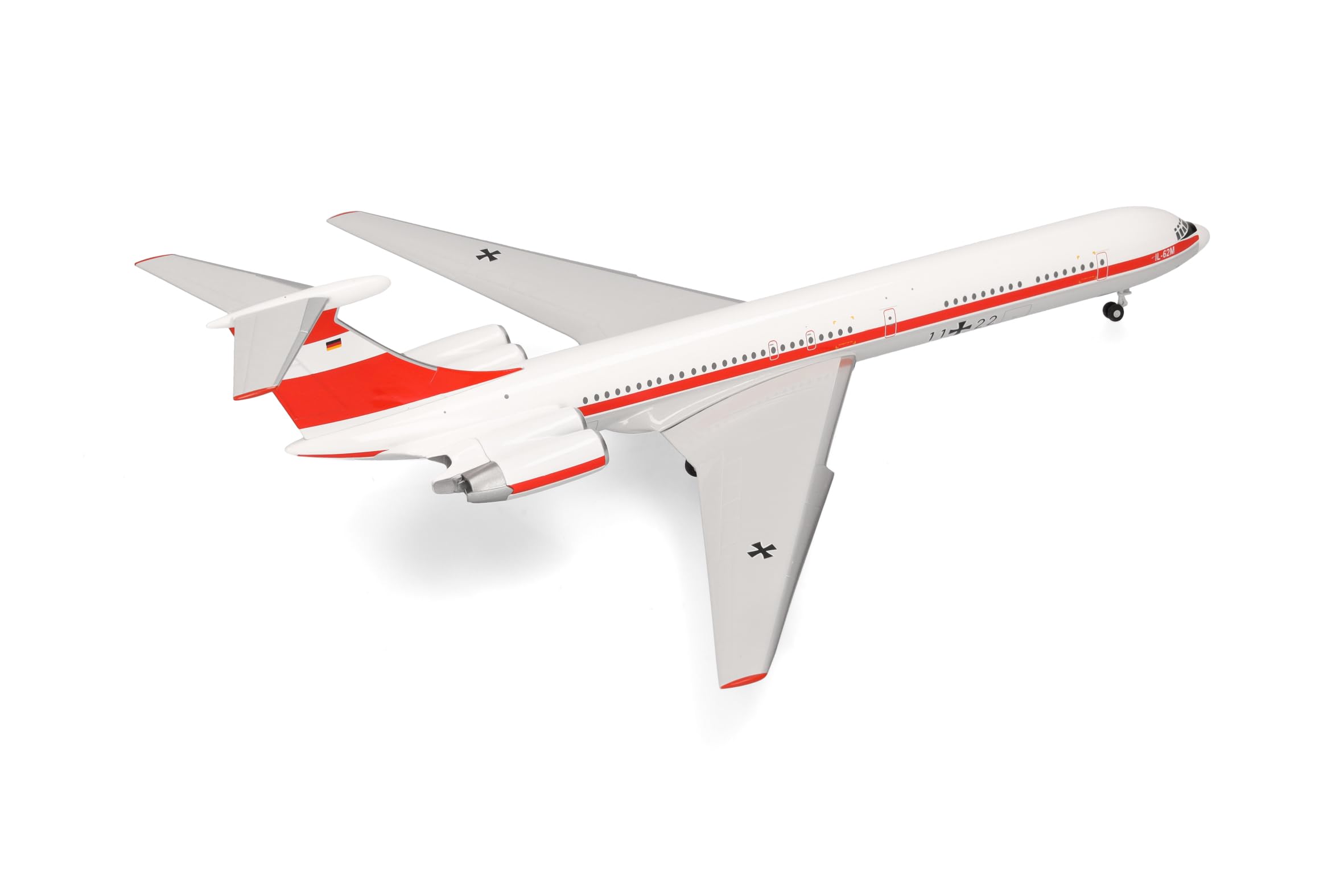 Herpa Modellflugzeug Luftwaffe Flugbereitschaft Ilyushin IL-62M, Miniatur im Maßstab 1:200, Sammlerstück, Modell ohne Standfuß, Metall