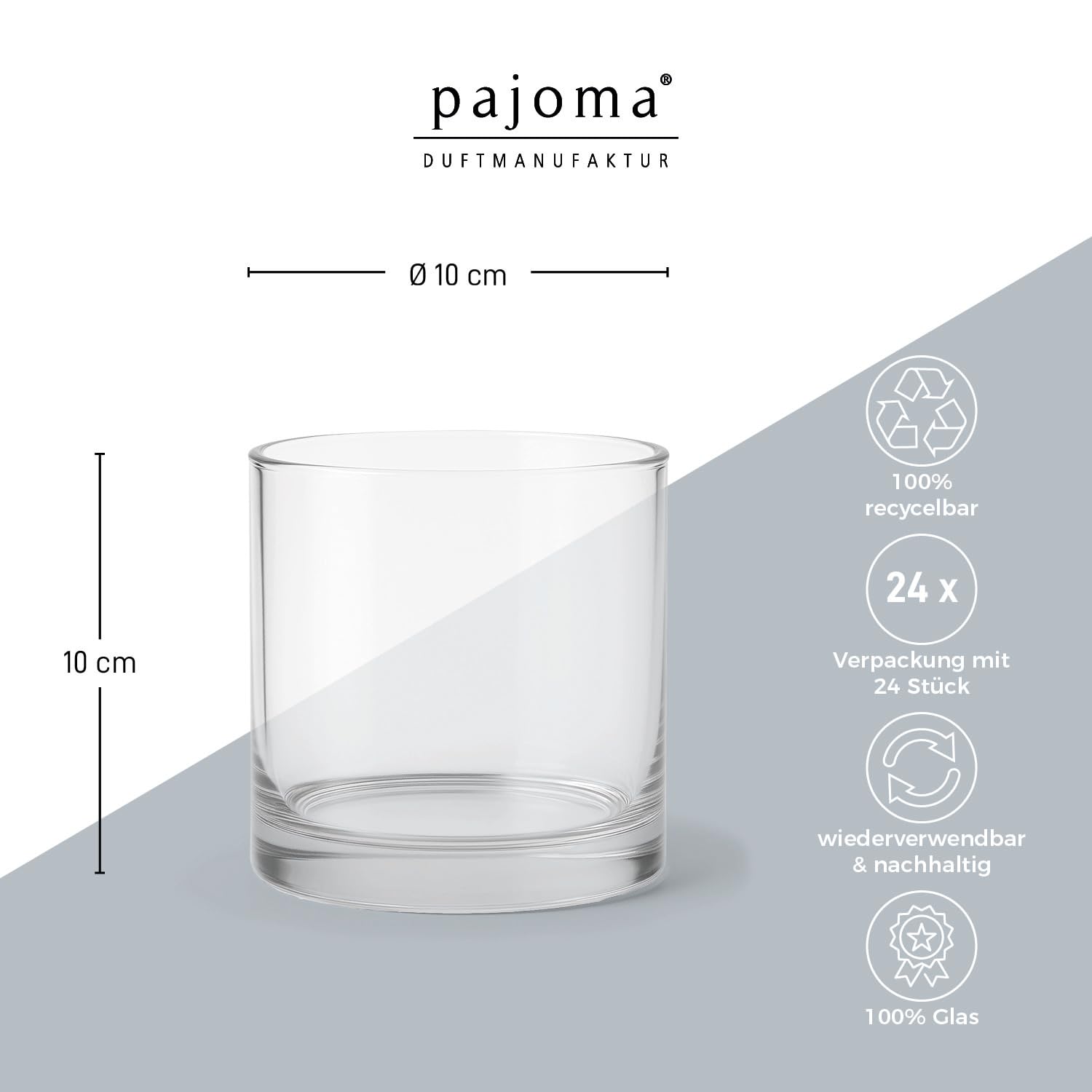 pajoma Teelichthalter aus Glas 24er Set - Kerzengläser Ø10 cm x H10 cm - Transparentes Windlicht Glas - Glass Tea Light Holders - Teelichtgläser & Gläser für Kerzen