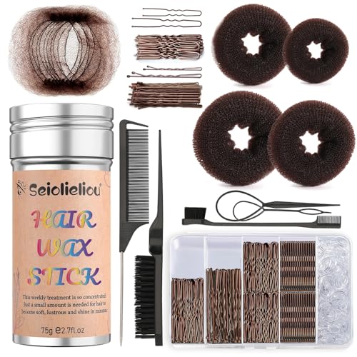 224Pcs Hair Styling Kits: Hair Wax Stick, 100 Clear Hair Elastics...