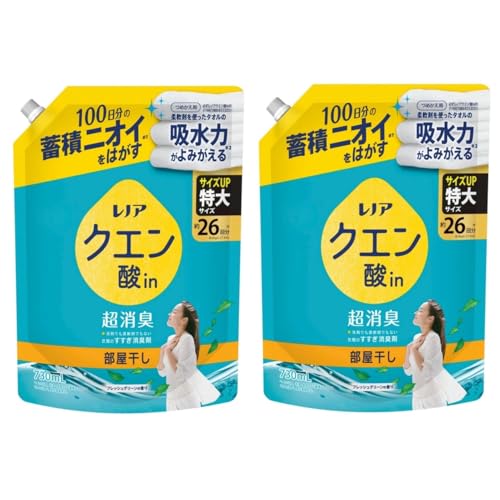 【 まとめ買い 】 レノア クエン酸IN 超消臭 すすぎ消臭剤 部屋干し フレッシュグリーン 詰替え 730ml x 2パック