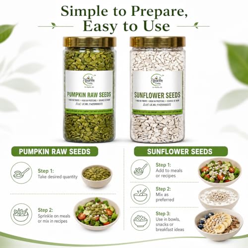 Image of Heaven Gate Pumpkin Seed - 400g and Sunflower Edible Seeds - 400g Combo | Rich in Protein & Fiber | Raw Seeds for Eating | Healthy Snacks | Dried Surajmukhi & Kaddu Ke Beej