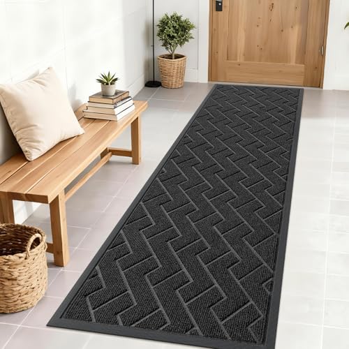 Image of OLANLY Front Door Mat Indoor Outdoor Entrance, Waterproof All-Season, All-Weather Doormat, Sturdy Natural Rubber, Low Profile, Easy Clean Patio Porch Entryway Mat, Herringbone Brick (Black, 71x23)