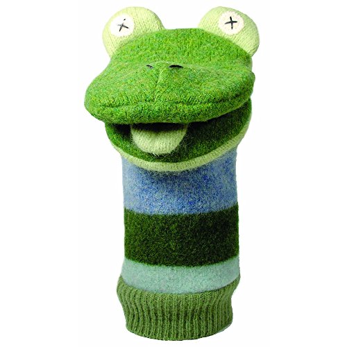 Image of Cate and Levi 12 inch Handmade Frog Hand Puppet (Premium Reclaimed Wool), Colors Will Vary