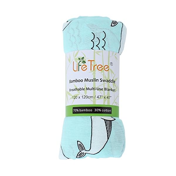 LifeTree Baby Musselin Tuch Swaddle Decke - 120 x 120cm Baby Pucktücher, Aufstoßen Tuch & Deck Kinderwagen - Baby Bambus… – Bild 5