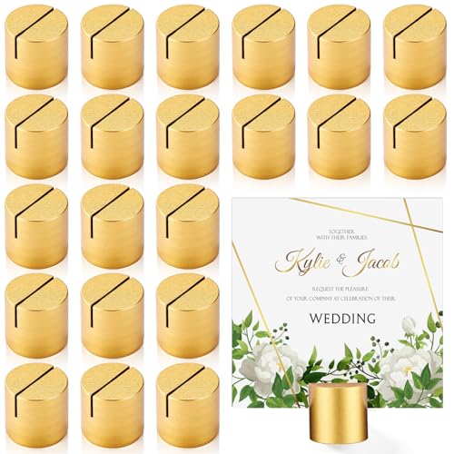 Image of Affrolling 24 Pcs Gold Place Card Holders Wooden Table Number Holders Bulk Mini Cylinder Table Stand for Name Cards Photo Picture Menu Tag Display Wedding Birthday Party Banquet Restaurant