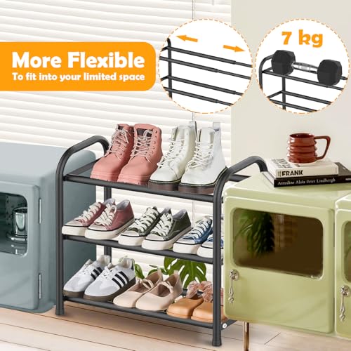 Étagère à Chaussures 3 Niveaux, Extensible Porte Chaussures en Métal Réglable de 43 à 78 cm, Rangement Chaussure pour 6-12 Paires de Shoes, Shoe Rack pour Entrée Placard Garage Couloir – Image 4