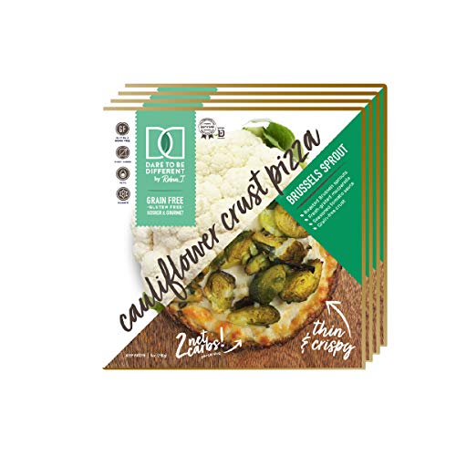 Dare to Be Different Frozen Cauliflower Crust Brussel Sprout Pizza - Gluten Free, Grain Free, Low Carb, Slim, Thin, and Crispy Plant Based Kosher - Perfect Pizzas for Keto and Paleo Diet (4-Pack)