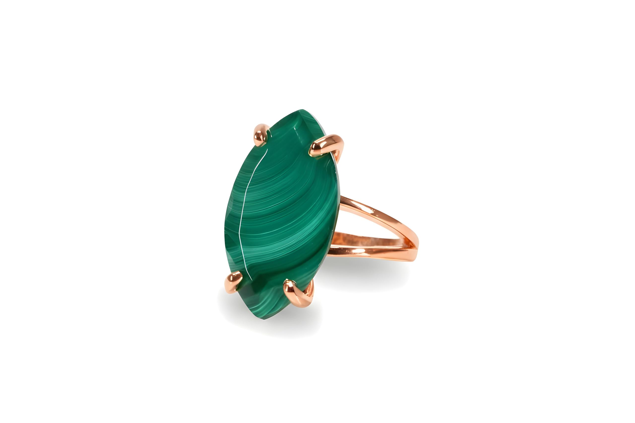 Malaquita de Plata - Anillo Marquesa en Plata de Ley 925 - Joyería Hecha a Mano para Mujer - Accesorio de Fiesta Boda Casual Statement - Talla y Grabado a Medida - con Caja de Regalo