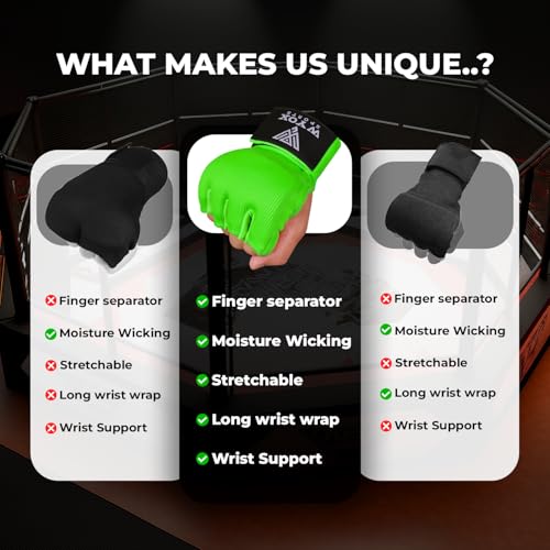 Image of WYOX Gel Boxing Hand Wraps Inner Gloves for Men & Women - 80cm /31inch Quick Wrist Strap, Padded Knuckle Support, Fingerless MMA Muay Thai Kickboxing Wraps for Training, Punching & Martial Arts