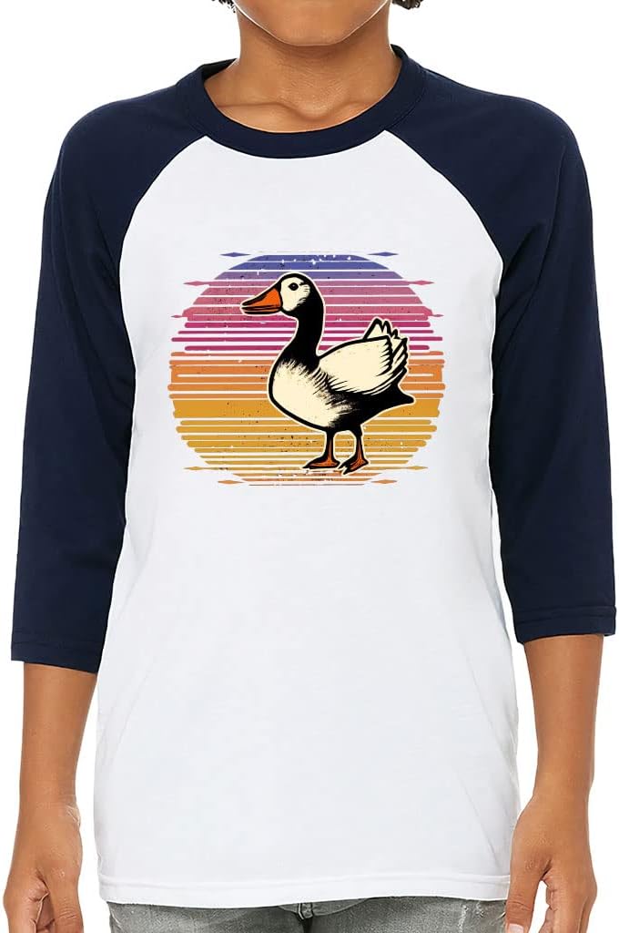 Goose Kids' Baseball T-Shirt - Retro 3/4 Sleeve T-Shirt - Illustration Baseball Tee