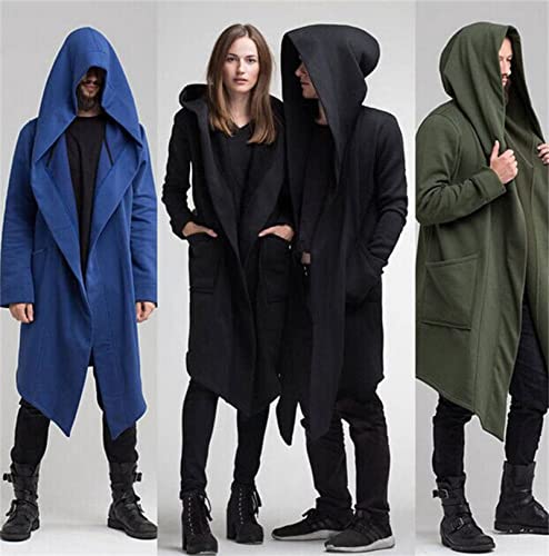 Men's Long Hooded Cardigan Lightweight Drape Cape Overcoat with Pocket Stylish Hip Hop Open Front Longline Outwear3