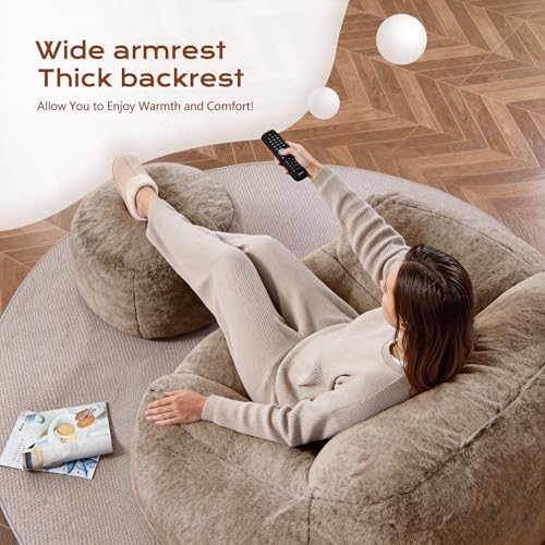 Image of Homguava Giant Bean Bag Chairs for Adults,Large Bean Bag Couch with Ottoman | Big Beanbag Chair with Memory Foam Filled,Oversized Bean Bag Sofa,Faux Fur Floor Sofa Chair for Bedroom Living Room-Khaki