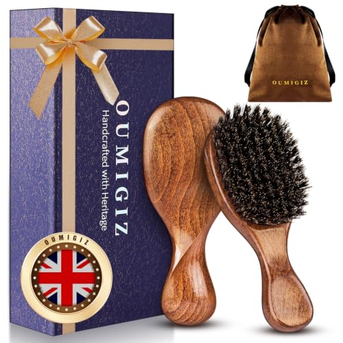 Oumigiz Small 100% Boar Bristle Brush with Travel Kit
