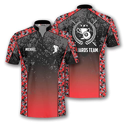 PRIMESTY Personalized Billiard Jerseys for Men, Custom Billiard Jerseys with Name & Team Name, Sash Collar Size S-5XL Red Camo