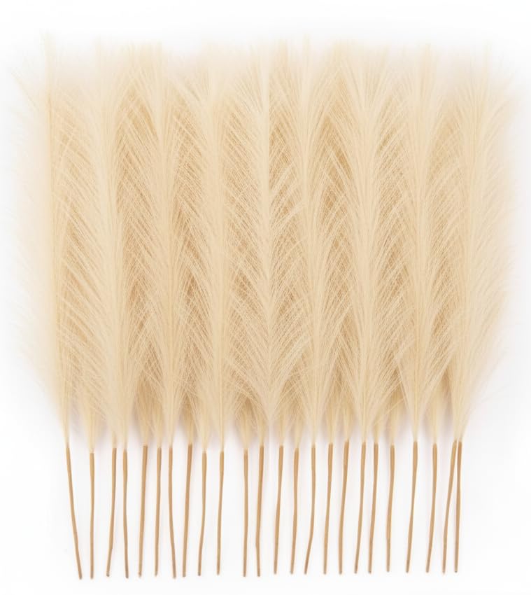 Image of Faux Pampas Grass - 24 Pcs Small Artificial Flowers for Living Room Home Office and Wedding Decoration (Beige)