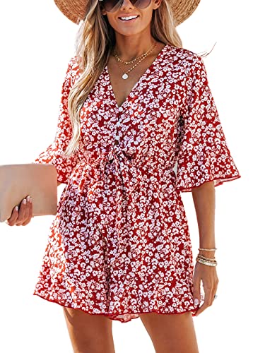 CUPSHE Damen Jumpsuit V Ausschnitt Knöpfen Weites bein Rüschen Overall...