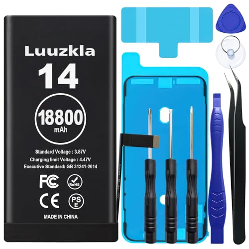 Luuzkla 18800mAh (2025 New Upgrade) Battery Compatible with iPhone 14 Super Capacity Battery Compatible with iPhone 14 with Full Tool Kits-0 Cycle High Capacity-24 Months Service
