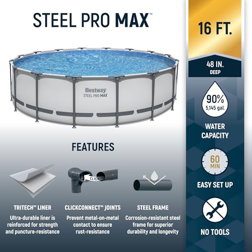 Bestway Steel Pro MAX 16フィート x 48インチ ラウンドメタルフレーム 地上屋外スイミングプールセット 58390E の商品画像 1