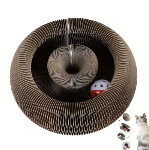 Huotflame Magic Organ Katzen Kratzbrett – Faltbares 3-in-1 Kratzspielzeug mit Glöckchen & Katzenhöhle – Umweltfreundliches Wellpappe Katzenbett für Katzen Indoor Unterhaltung