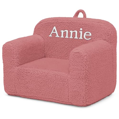 Image of Delta Children Personalized Sherpa Cozee Chair - Customize with Name - Foam Kids Chair for Ages 18 Months and Up, Rose