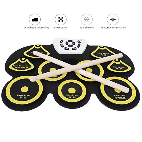 Electronic Drum Roll Up, tragbares Roll Up Drum Kit Silikon USB Desktop Interessantes Set mit 1 USB-Kabel 2 Drumsticks 2 Pedalen(Gelb) - Image 4
