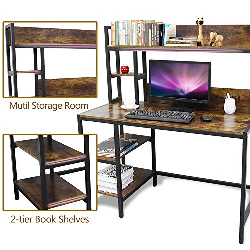 Bizzoelife Computer Desk with Hutch and 2-Tier Bookshelf，47 Inches Modern Writing Study Desk with Storage Shelf for Small Space, PC Laptop Table Workstation for Home Office to Saving Space(Retro) - Thumbnail 7