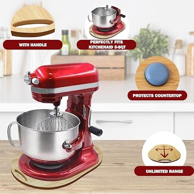 Kitchen Appliance Slider Mat for Kitchen aid 5-8Qt Bowl Lift Stand Mixers, Bamboo Slide Board Compatible with 5-8QT Professional Bowl-lift Stand Mixer, Under Cabinet Sliding Tray for Countertop