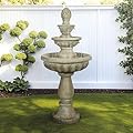 SunJet 42.5” High 3-Tiers Modern Concrete Outdoor Water Fountain - Round Large Outdoor Fountains and Waterfalls for Garden, Patio, Yard, and Deck Decor, Featuring Natural Stone Look
