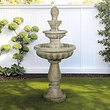 SunJet 42.5” High 3-Tiers Modern Concrete Outdoor Water Fountain - Round Large Outdoor Fountains and Waterfalls for Garden, Patio, Yard, and Deck Decor, Featuring Natural Stone Look