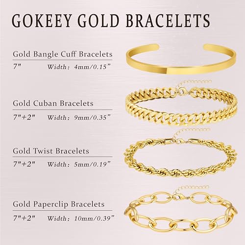 Chunky Gold Link Bracelets for Women Non Tarnish, 14K Gold Plated Bangle Cuff Bracelets Set for Women Trendy Dainty Cuban Paperclip Twist Layered Bracelet Stack for Jewelry Gifts2