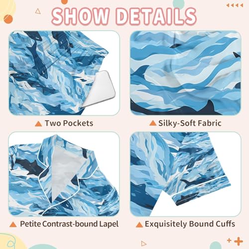 senya Sea Shark Satin Summer Pajama Sets Silk Short Sleeve Button Down Sleepwear3