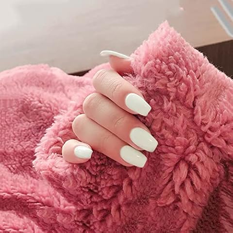 Wedity 24 PCS Short Square Coffin Nail Stickers White Fake Nail Stickers Jelly Glue Stickers Press on False Nails Daily Wear Artificial Nails False Nails (Coffin) Cover