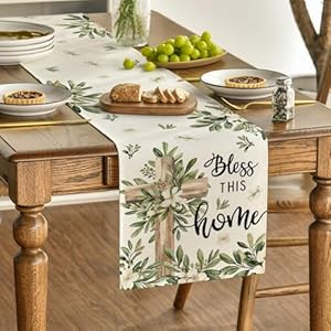 Artoid mode cross olive leaves spring table runnerseasonal summer easter kitchen dining table decoration for home party decor 13×72 inch  urban country home decor