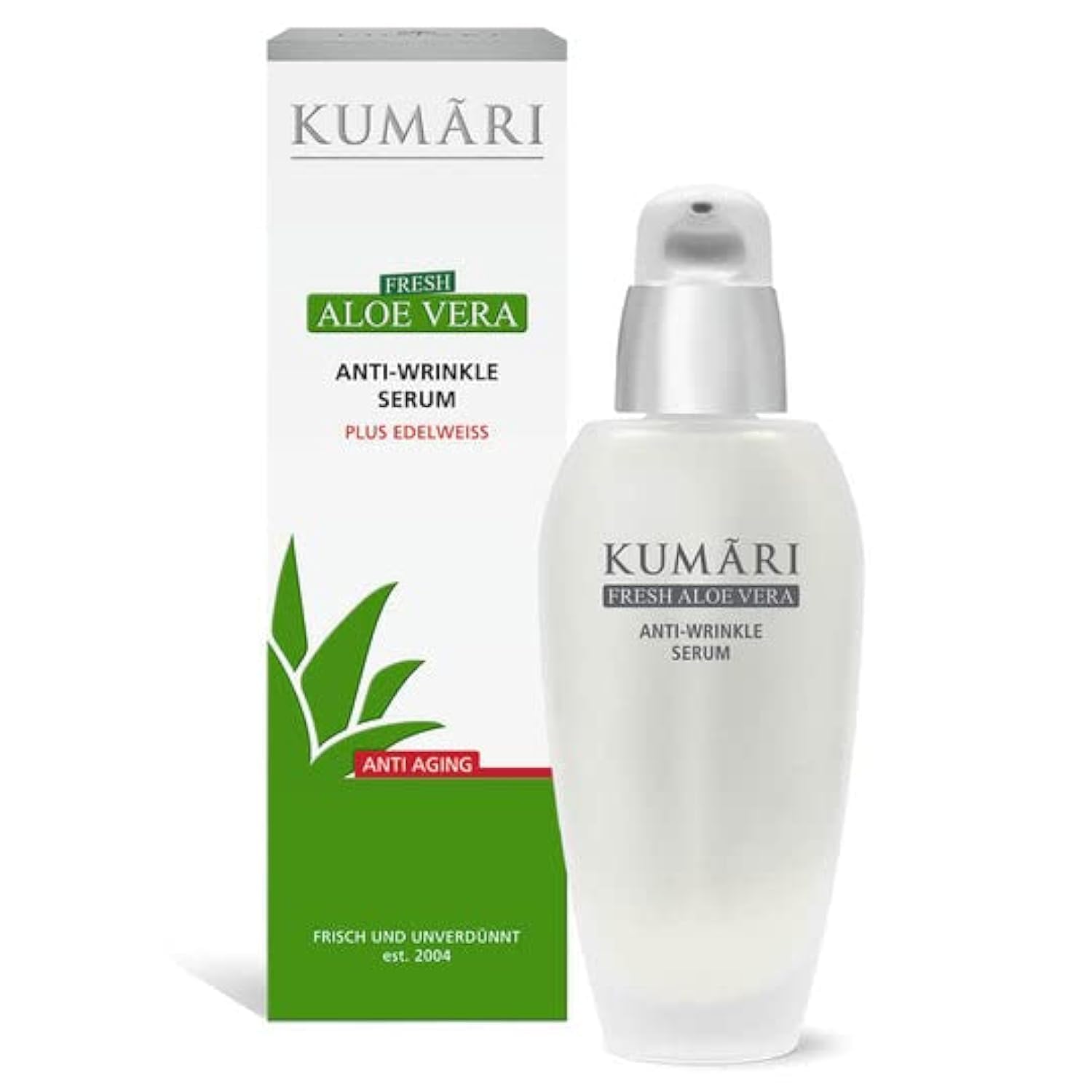 KUMARI Sérum antiarrugas de 50 ml con aloe vera + edelweiss y gatulina reafirma la piel y suaviza las arrugas – Sérum facial antiedad con 85% de jugo de aloe vera orgánico sin diluir (50 ml)