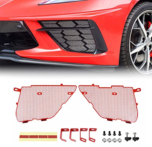 Billfaro 2Pcs Upgraded Front Radiator Guards Grille,Body Bumper Oem Style Front Outer Grill Guard Car Grille Vents Insert Mesh Set For Corvette C8 C8.R 2020-2023(Red) #TOP30