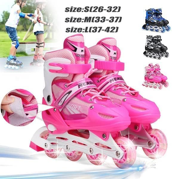 Image of TEKCOOL 4 Wheels Adjustable Inline Skates Skating Shoes for Boys Kids Girls Skating Shoe Adjustable Roller Blades PU Strong Wheels Aluminium with LED Flash Light on Wheels