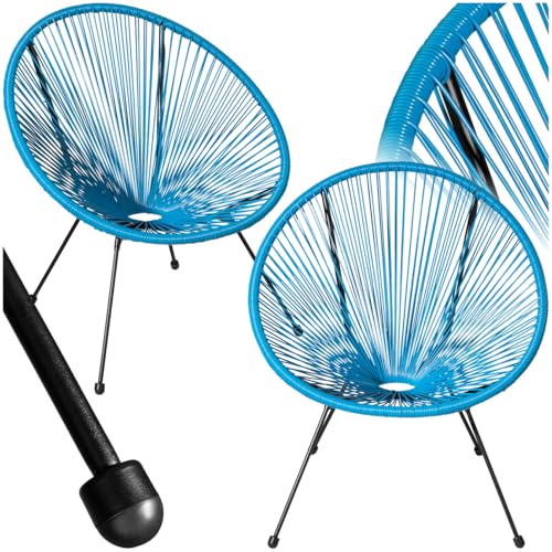 TecTake® Set 2 Sedie Santana, Confortevole Set Sedie in Stile Retrò, Robusto Telaio in Acciaio, Corde Elastiche in Polietilene, Adatto per Interni ed Esterni - Blu