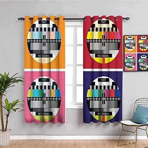 ZLYYH Rideau Occultant Couleur télévision chaîne signal 132x214cm 3D Impression Rideau Occultant Enfant, Oeillets, Isolant Thermique, Lavable en Machine, Occultant 95%, Rideau Isolé Blackout pour Sal Cover