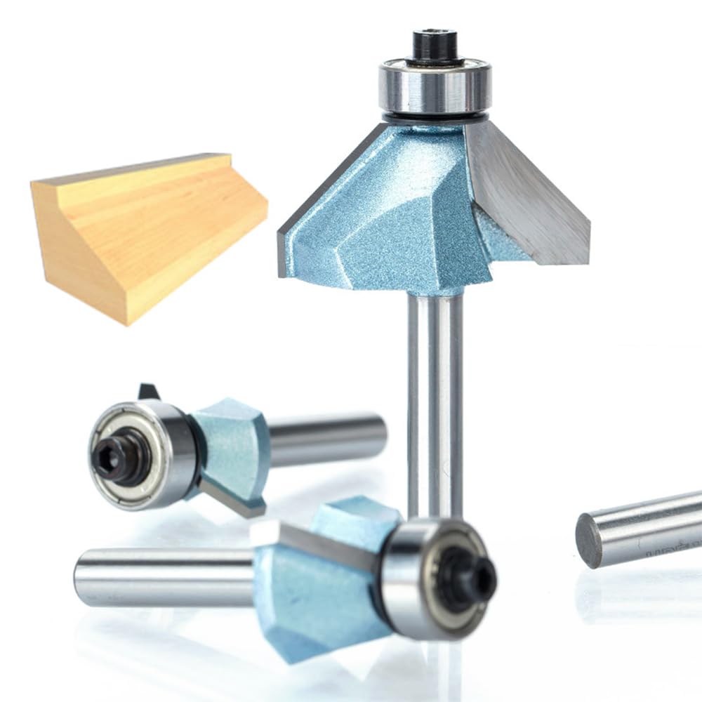 1/2" x 2", set di punte smussate per router con altezza di taglio di 45 gradi, frese per bordi in metallo duro per la lavorazione del legno, 1/2 o 1/4 gambo